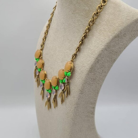 J Crew Peach Green Resin Gold Tone with Fringe Statement Necklace - Picture 6 of 10